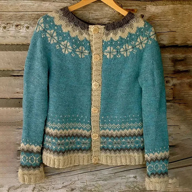 Henriette™ | Strickjacke mit Norwegerpasse in Petrol