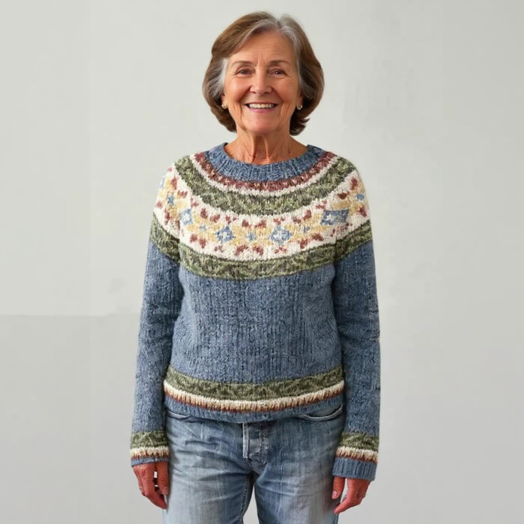 Kornelia™ | Pullover mit Blütenpasse in Graublau