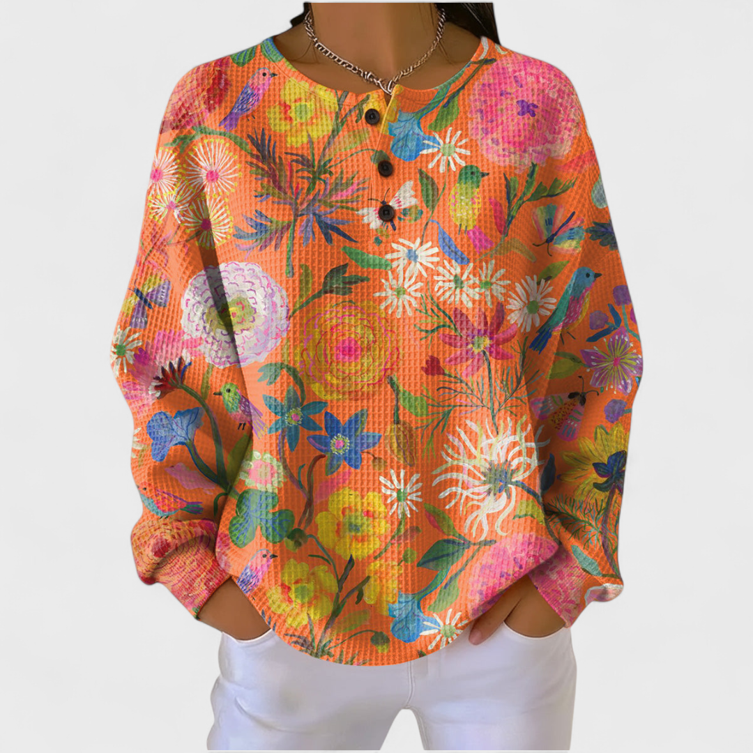 Gerhild™ | Pullover mit Blüten auf Koralle