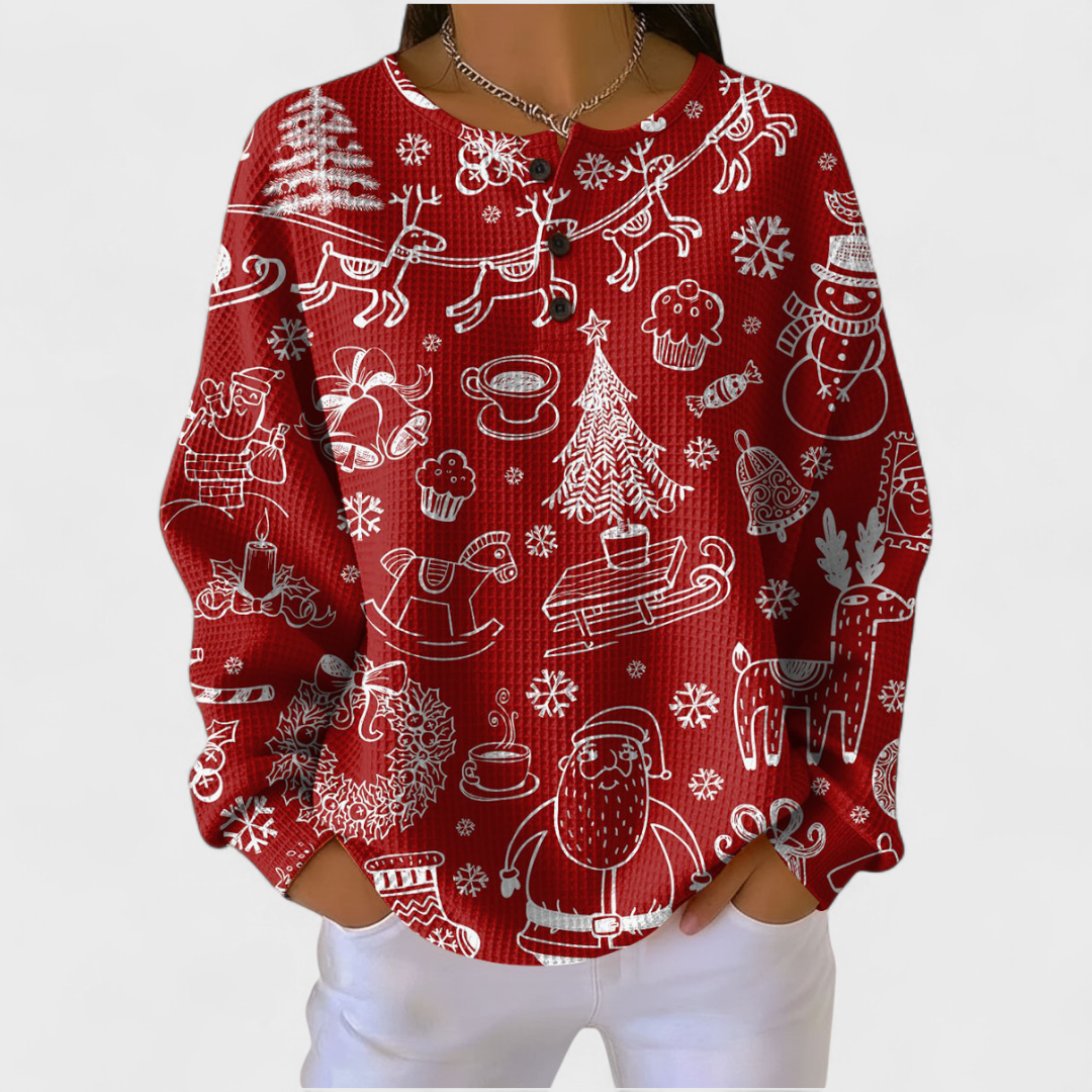 Dörthe™ | Pullover mit Weihnachtsmotiven in Rot