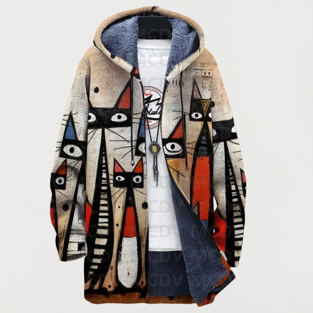 Sigrid™ | Kapuzenjacke mit Katzen-Collage