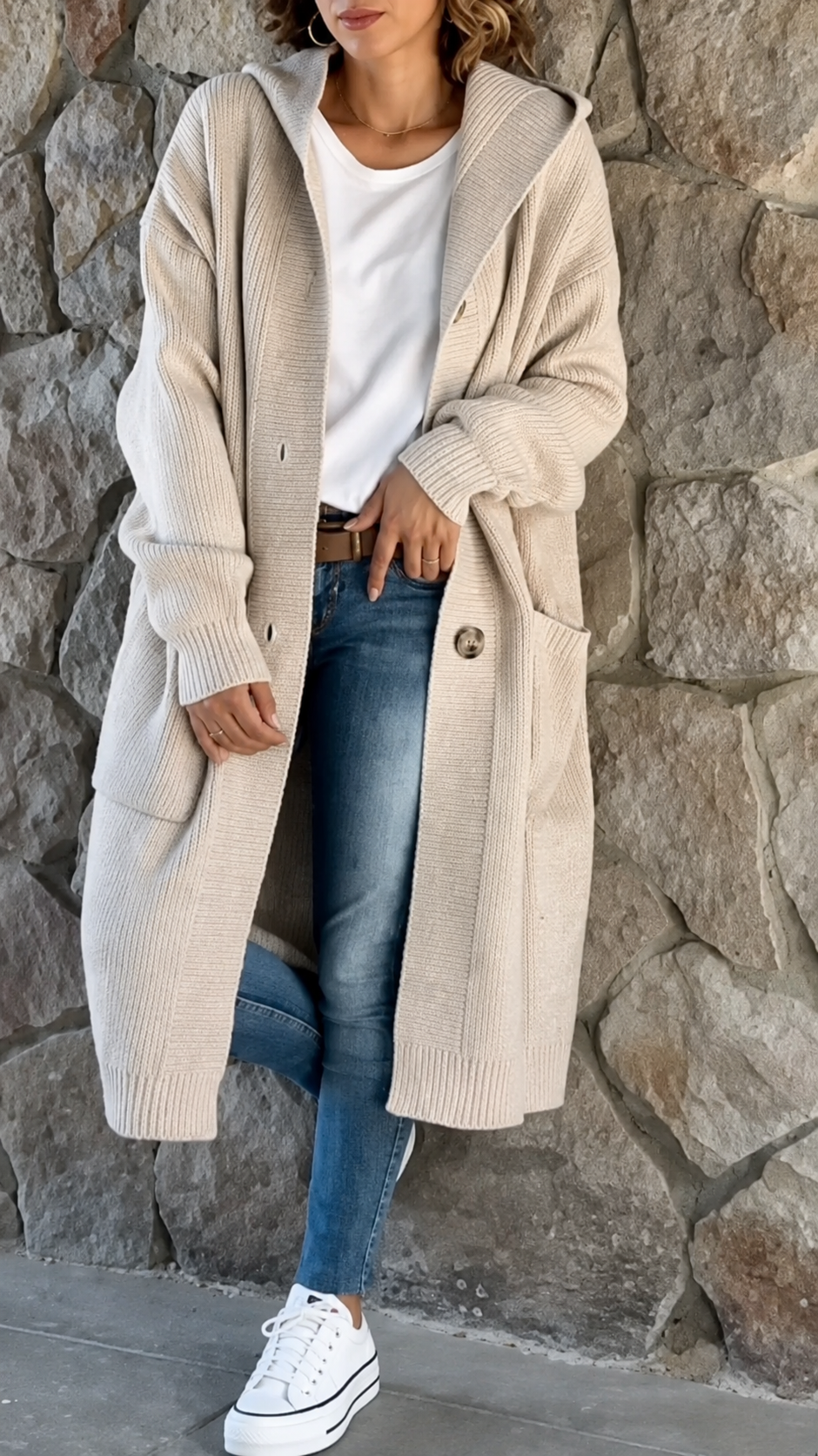 Simone | Lange Strickjacke mit Kapuze