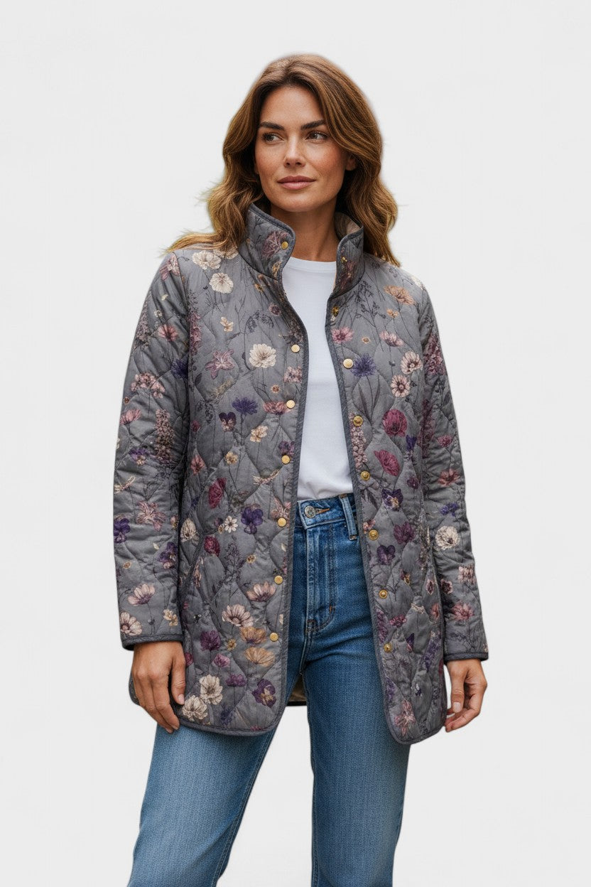 Mechthild™ | Steppjacke mit Blütenmuster in Grau