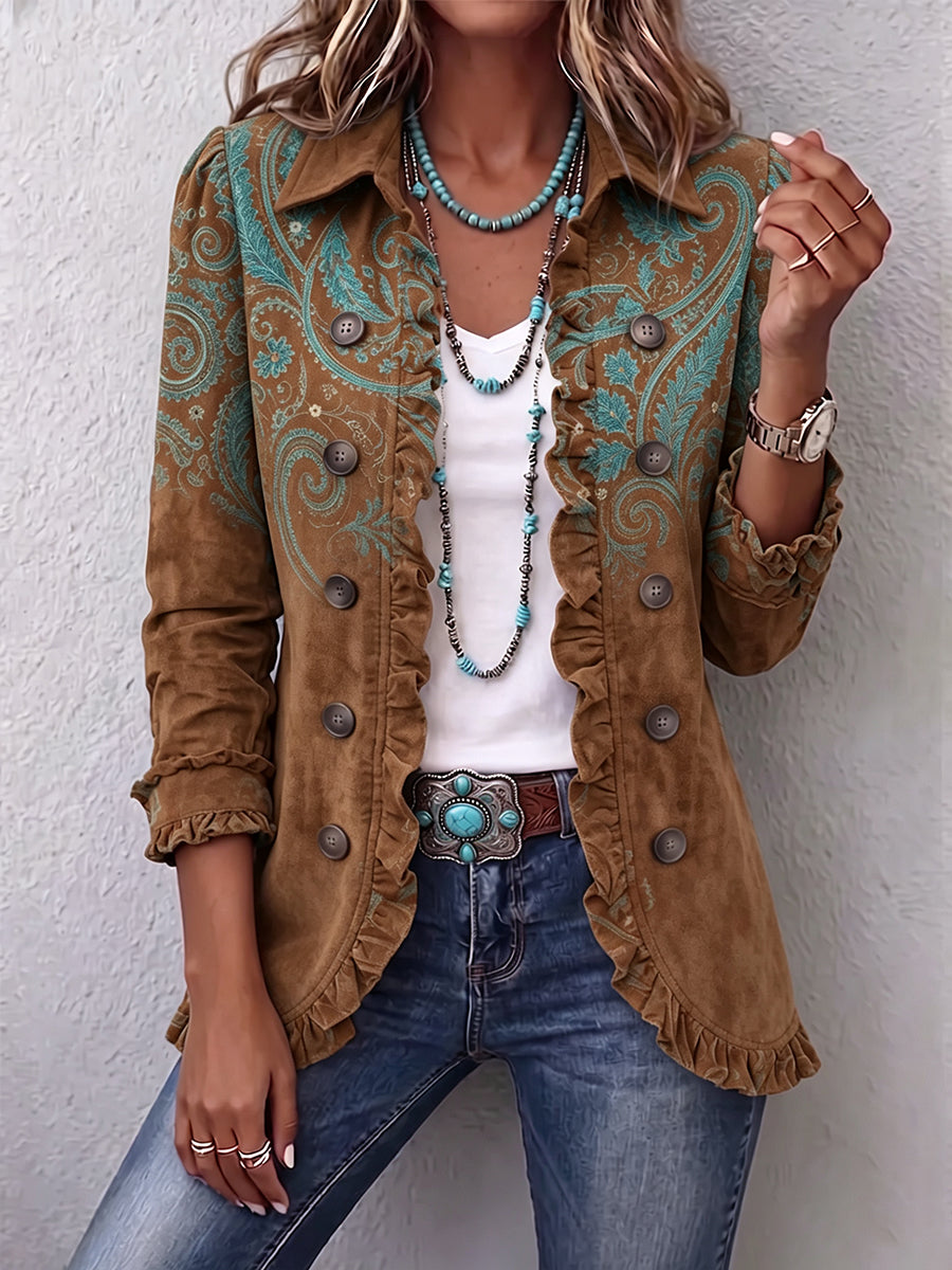 Ilse™ | Blazer in Braun mit Türkis-Paisley