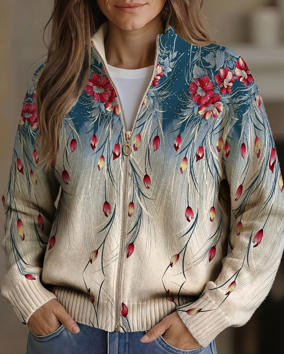 Franziska™ | Cardigan mit Federn & Blüten