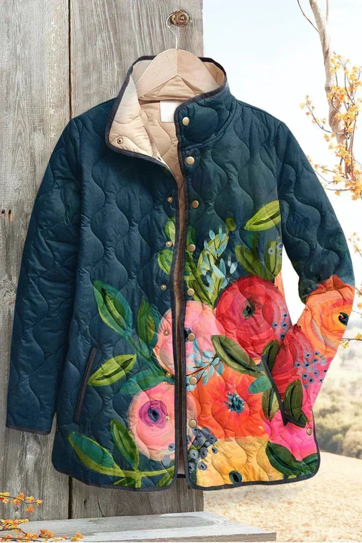 Wilma™ | Steppjacke mit Blüten auf Marine