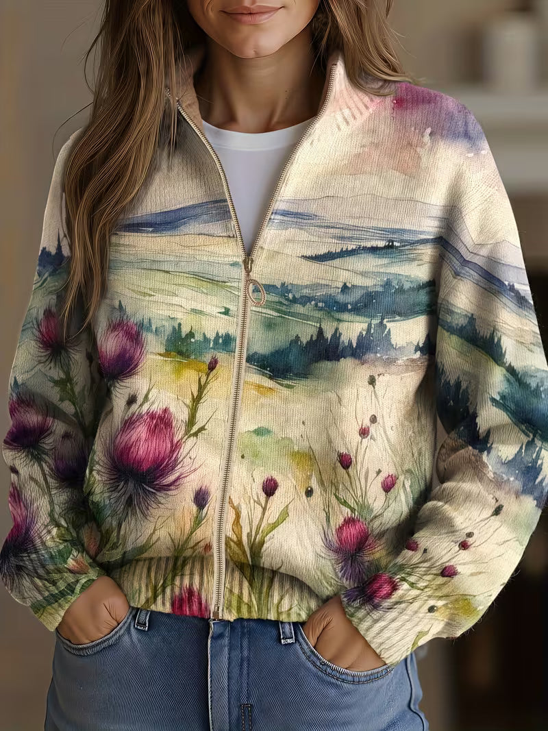 Birgit™ | Cardigan mit Aquarell-Landschaft