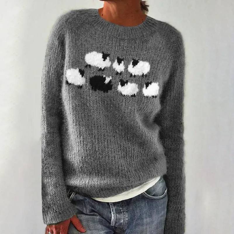 Hildegard™ | Pullover mit Schafen in Grau