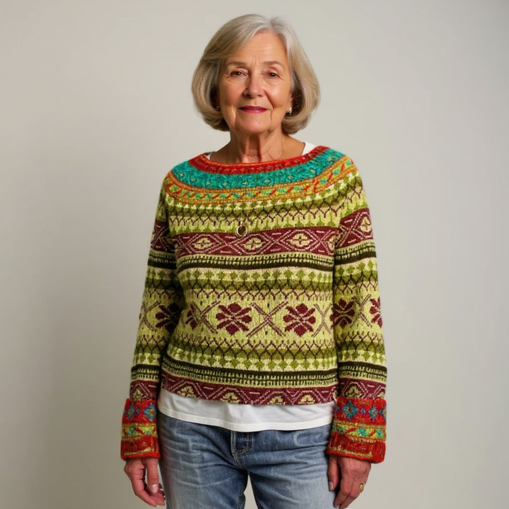 Ingeborg™ | Pullover mit Ornamenten in Oliv