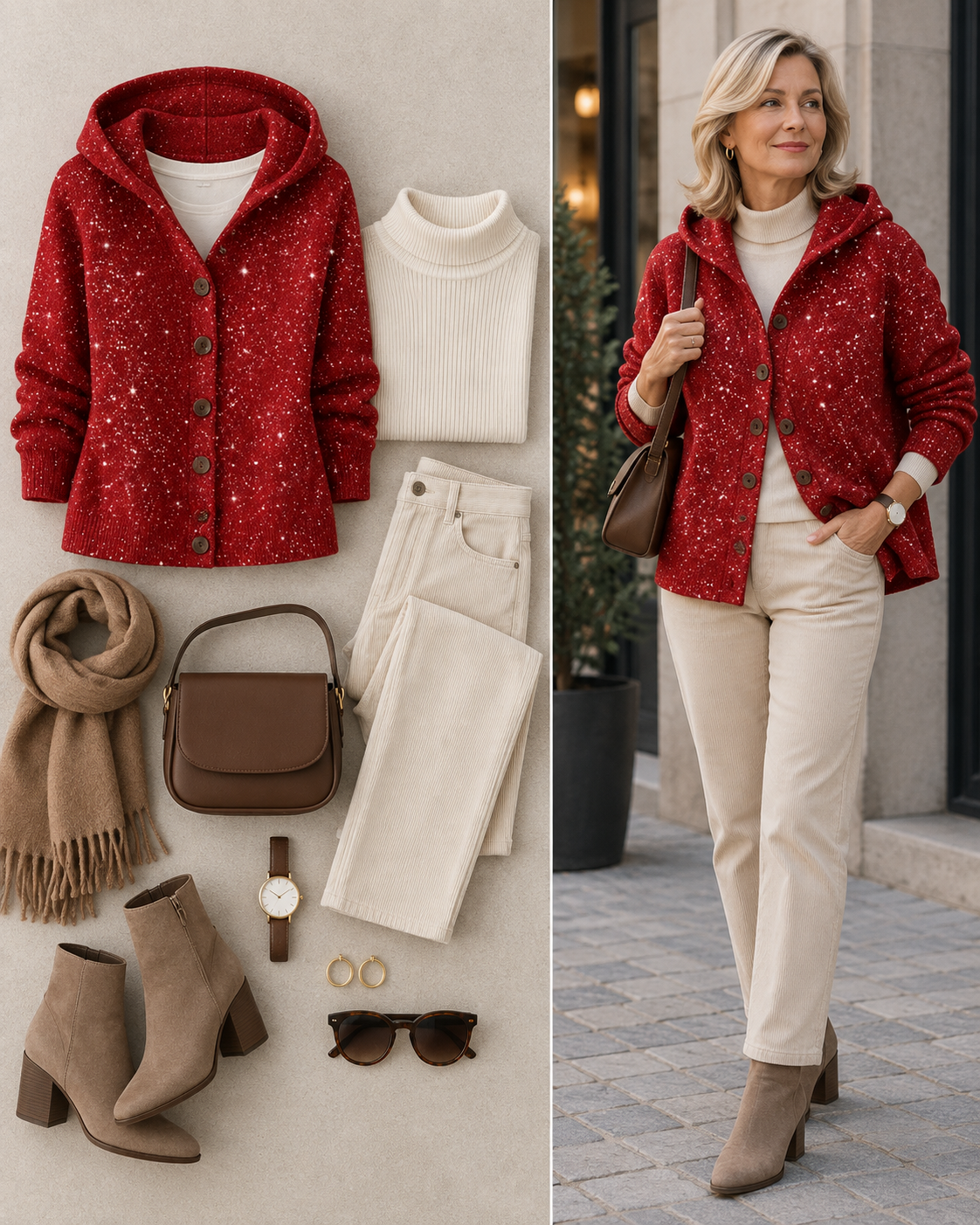 Cardigan Komfort mit Kapuze aus Strick