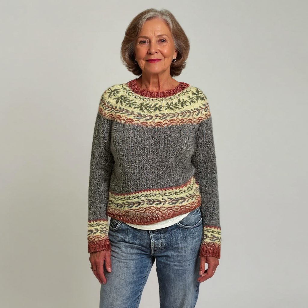 Gertrud™ | Pullover mit Blattmuster in Oliv