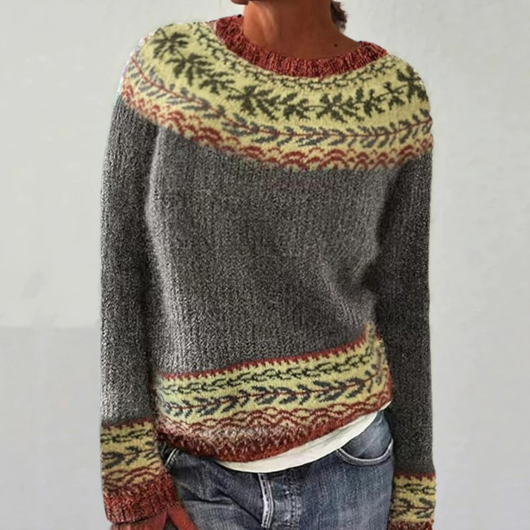 Gertrud™ | Pullover mit Blattmuster in Oliv
