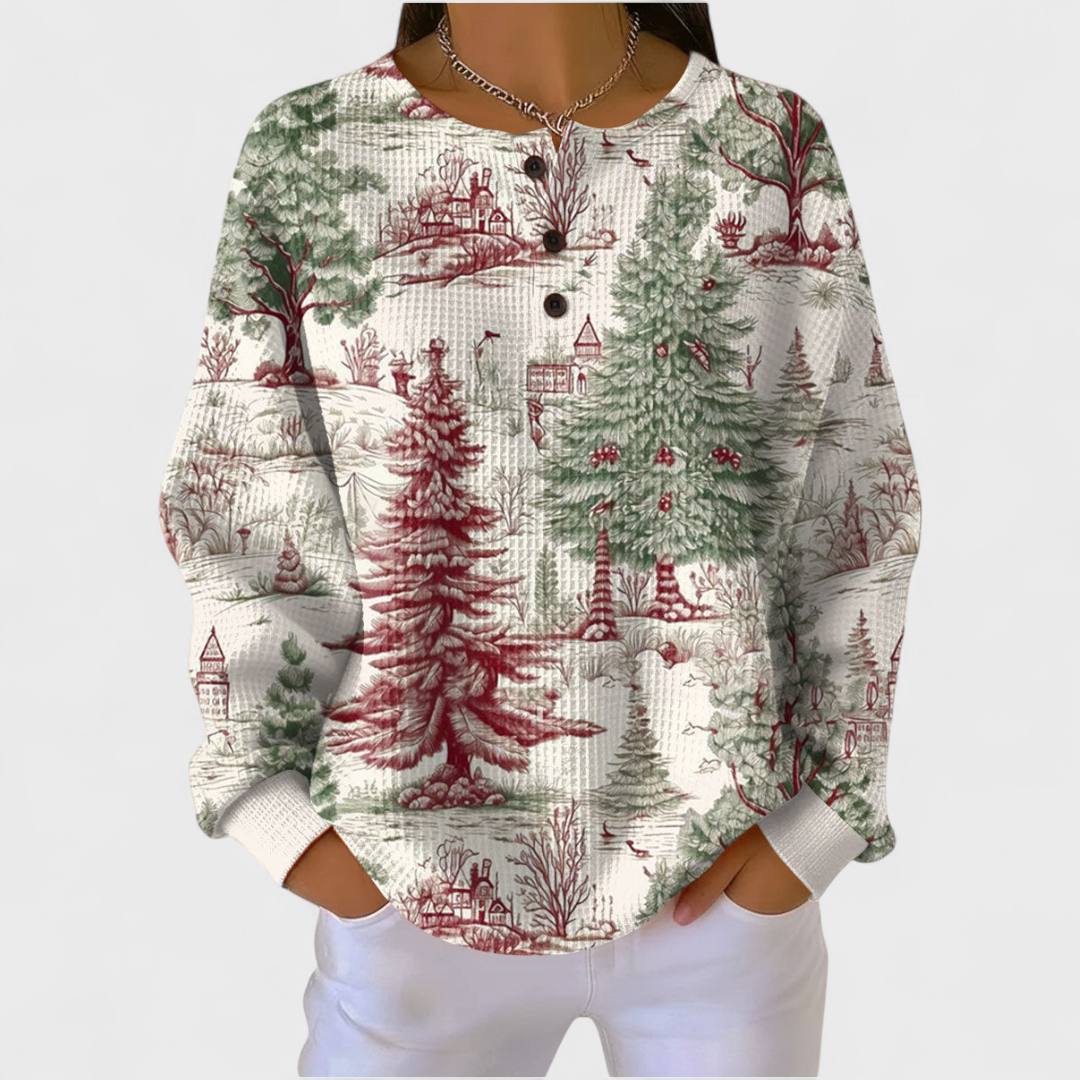 Helene™ | Pullover mit Winterwald in Rot