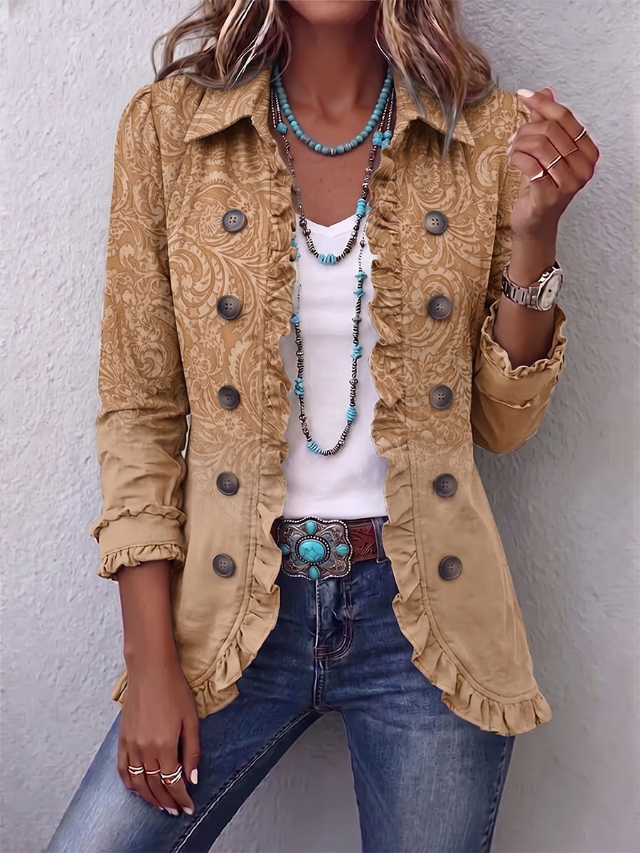 Inge™ | Blazer in Khaki mit Rüschensaum