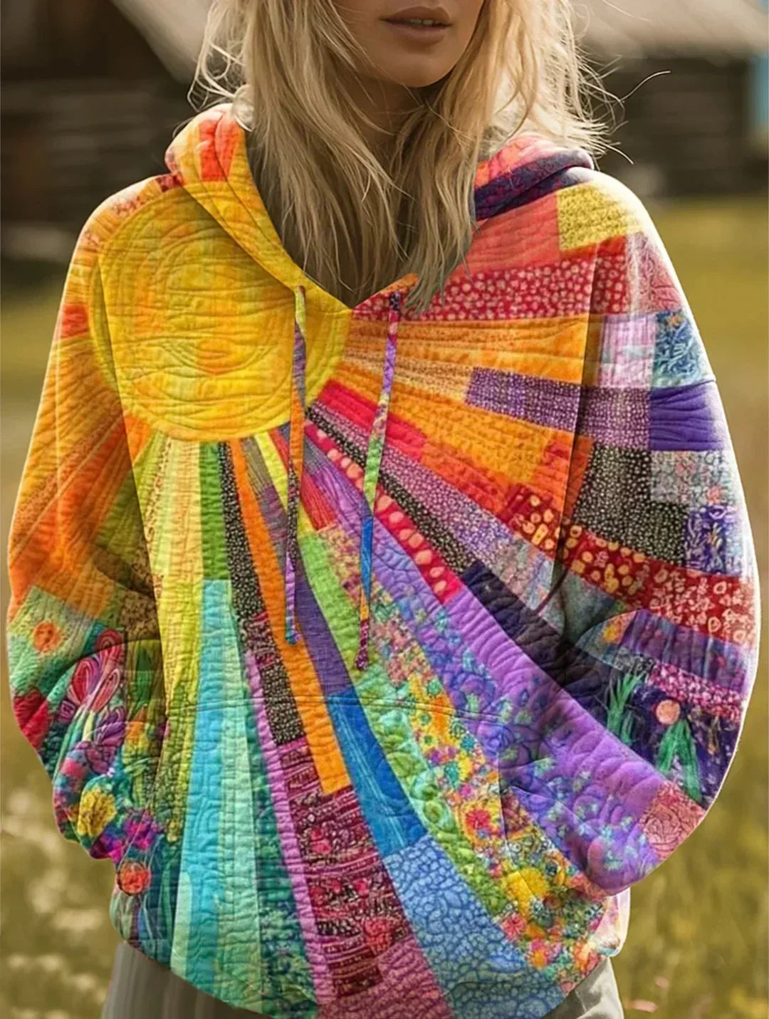 Angelika™ | Cardigan im Regenbogen-Patchwork